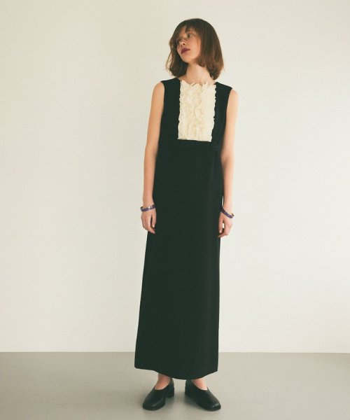 シアーラッフルロングドレス 