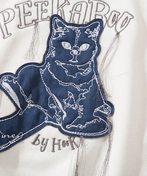 HOOK(HOOK（フック）)/HOOK －original－　かわいいネコパッチワーク刺繍フリンジスウェット/img06