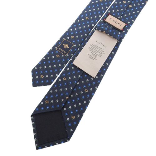 GUCCI グッチ BEE ビー インターロッキング G フラワー ネクタイ シルク 