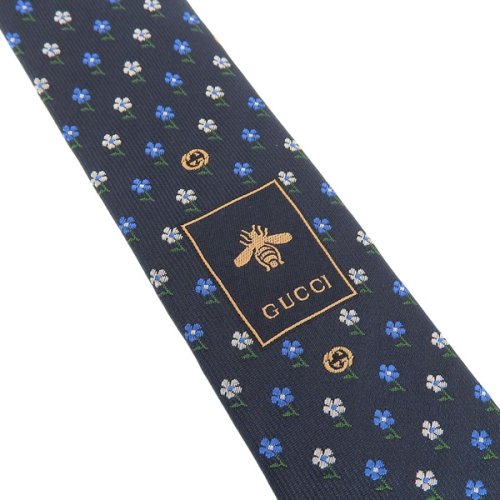 GUCCI グッチ BEE ビー インターロッキング G フラワー ネクタイ シルク 