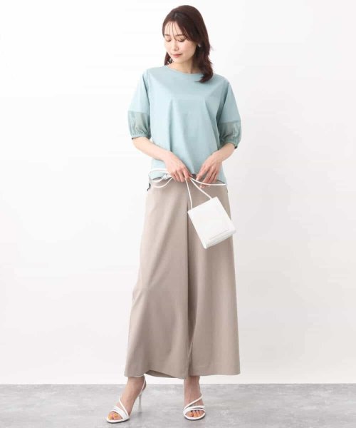 シボストレッチワイドパンツ/セットアップ対応/洗える
