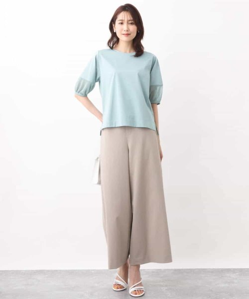 シボストレッチワイドパンツ/セットアップ対応/洗える
