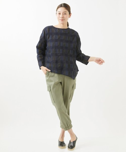 [洗える]塩縮ブロックチェックプルオーバーブラウス 
