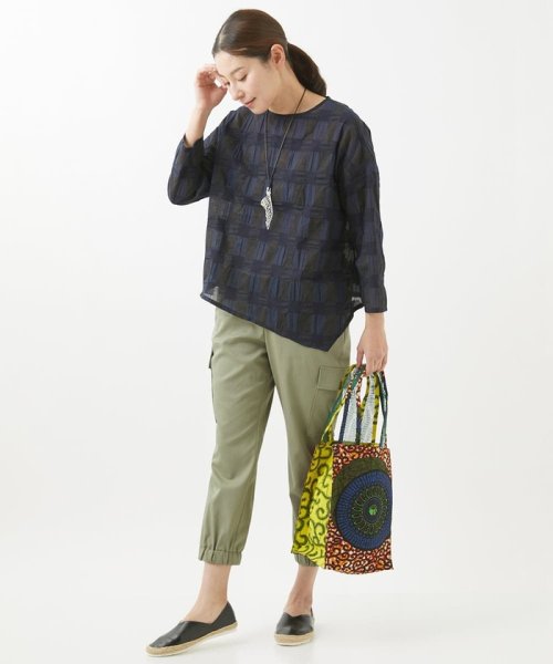 [洗える]塩縮ブロックチェックプルオーバーブラウス 