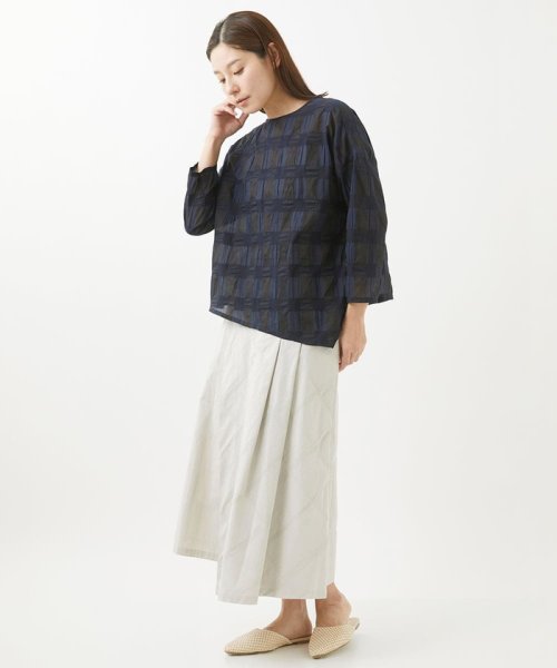 [洗える]塩縮ブロックチェックプルオーバーブラウス 