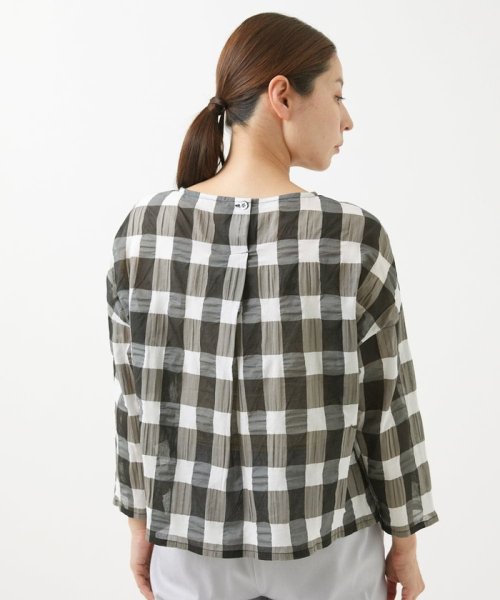 [洗える]塩縮ブロックチェックプルオーバーブラウス 