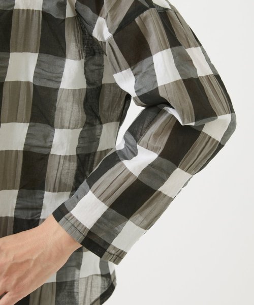 [洗える]塩縮ブロックチェックプルオーバーブラウス 