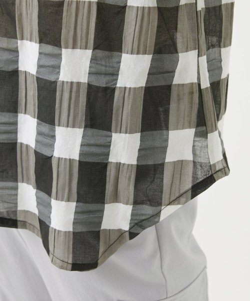 [洗える]塩縮ブロックチェックプルオーバーブラウス 