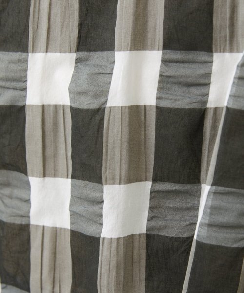 [洗える]塩縮ブロックチェックプルオーバーブラウス 