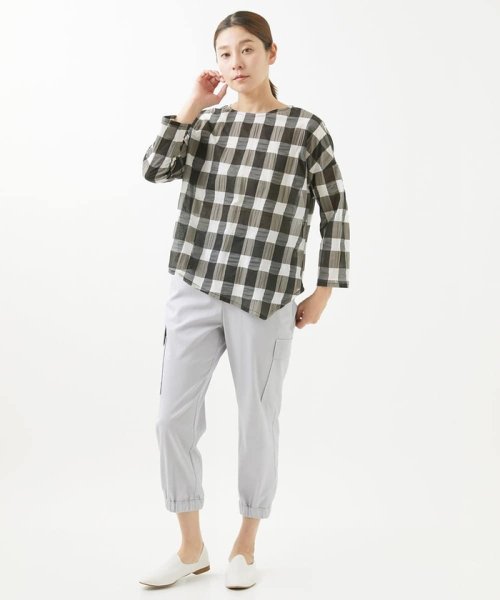 [洗える]塩縮ブロックチェックプルオーバーブラウス 
