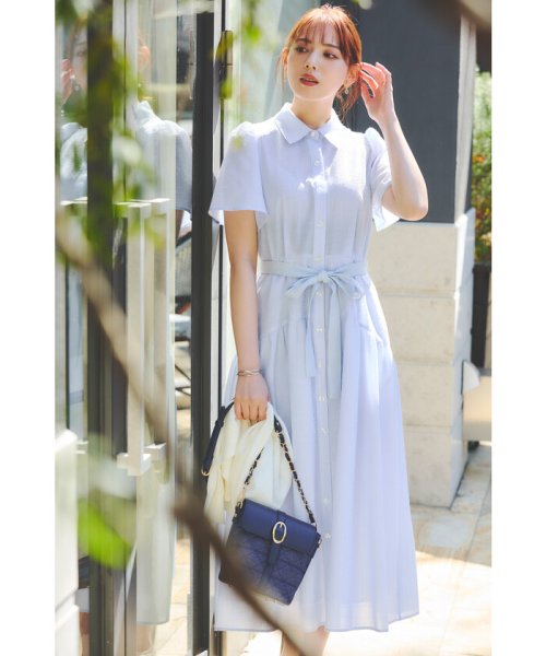 ピンストライプシャツワンピース(サックス) 