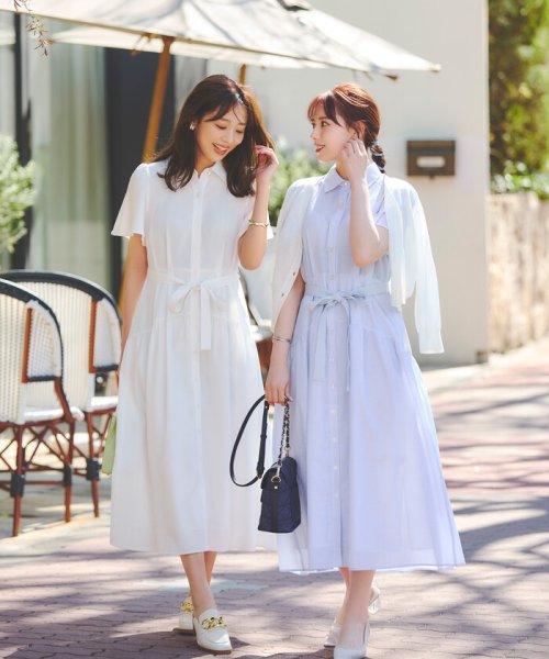 ピンストライプシャツワンピース(サックス) 