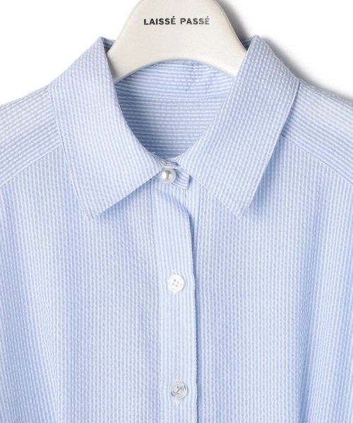 ピンストライプシャツワンピース(サックス) 