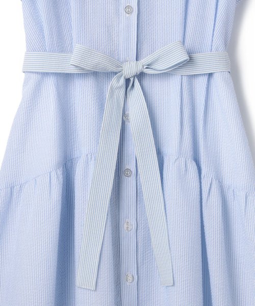 ピンストライプシャツワンピース(サックス) 
