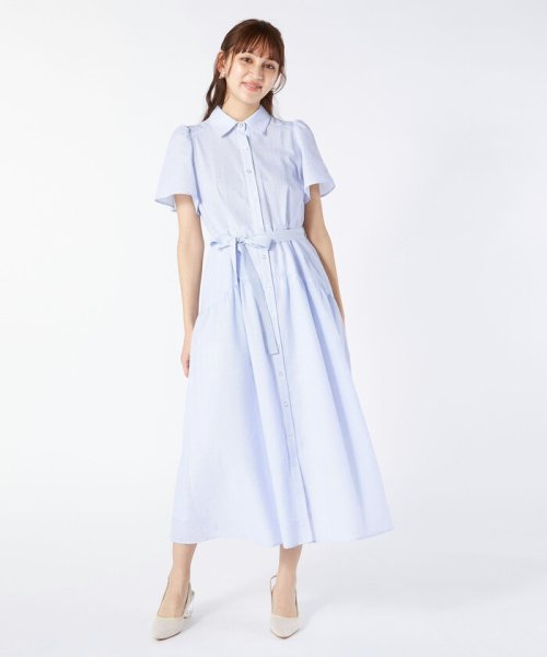 ピンストライプシャツワンピース(サックス) 