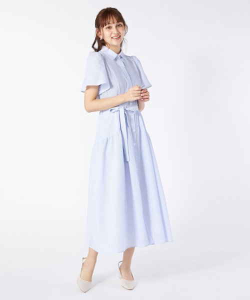 ピンストライプシャツワンピース(サックス) 