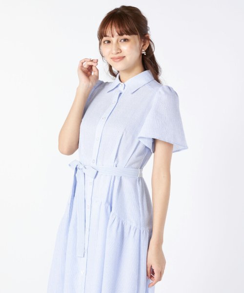 ピンストライプシャツワンピース(サックス) 