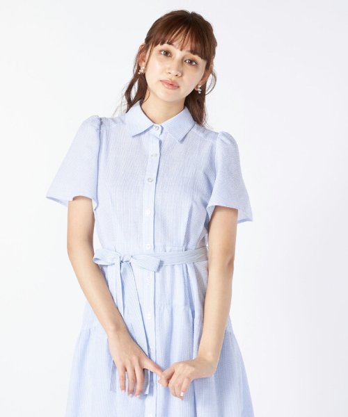 ピンストライプシャツワンピース(サックス) 