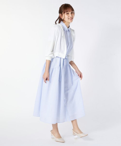 ピンストライプシャツワンピース(サックス) 