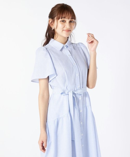 ピンストライプシャツワンピース(サックス) 