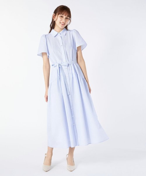 ピンストライプシャツワンピース(サックス) 