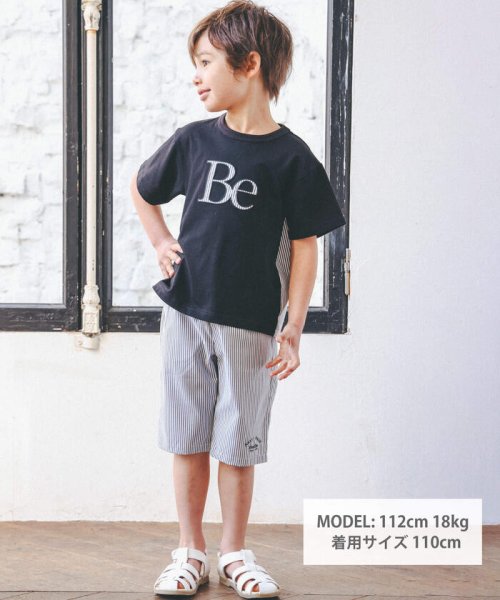 BeBe(ベベ)/【お揃い】ストライプ切替パッチロゴ半袖Tシャツ(90~150cm)/img01