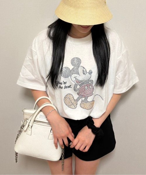 DISNEY(DISNEY)/【DISNEY/ディズニー】天竺 Mickey Mouseラインストーン半袖BIG Tシャツ/img01