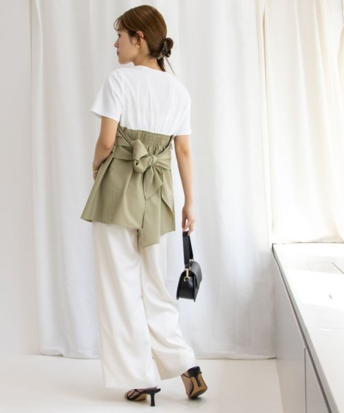 《セットアップ対応》ウォッシャブル麻調ワイドパンツ 