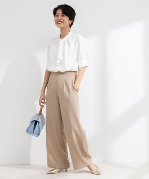 《セットアップ対応》ウォッシャブル麻調ワイドパンツ 