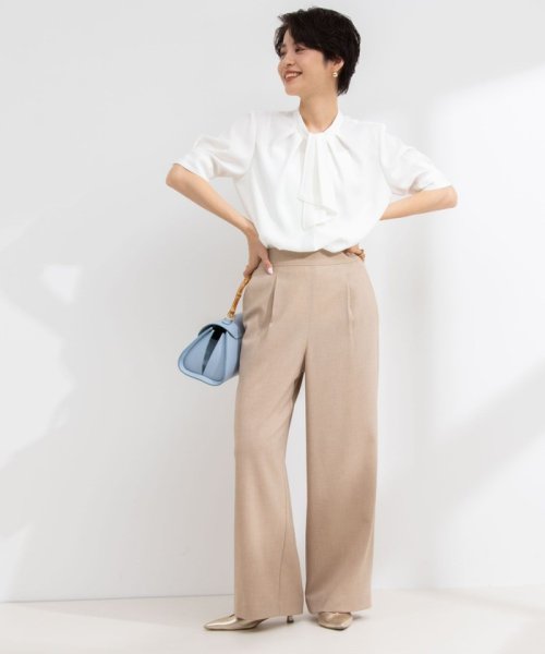 《セットアップ対応》ウォッシャブル麻調ワイドパンツ 