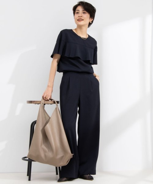 《セットアップ対応》ウォッシャブル麻調ワイドパンツ 