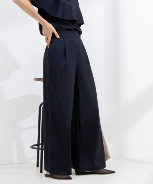 《セットアップ対応》ウォッシャブル麻調ワイドパンツ 