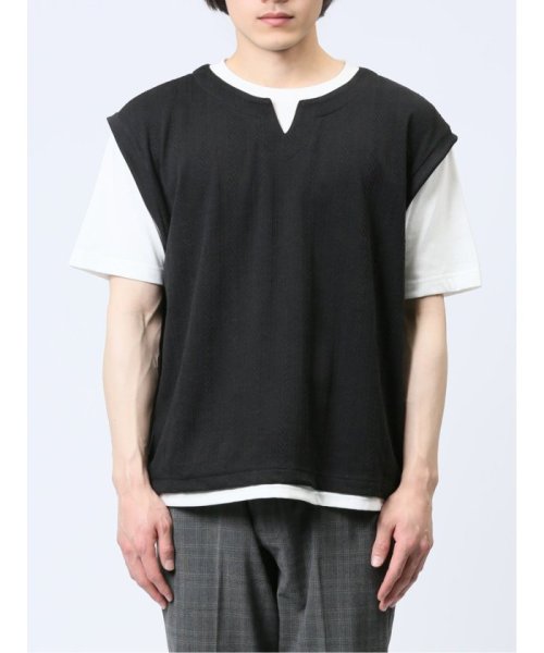 TAKA-Q(タカキュー)/さまになる フェイクレイヤード キーネック半袖Tシャツ メンズ Tシャツ カットソー カジュアル インナー トップス ギフト プレゼント/img04