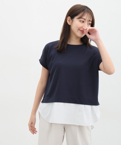 Honeys(ハニーズ)/裾レイヤード風トップス トップス カットソー Tシャツ 半袖 重ね着風 UVカット /img04