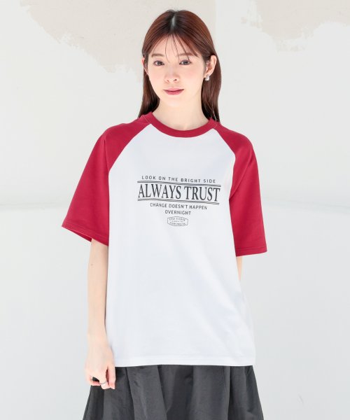 Honeys(ハニーズ)/ラグランゆるＴシャツ トップス Tシャツ カットソー 半袖 ロゴT 配色 UVカット /img04