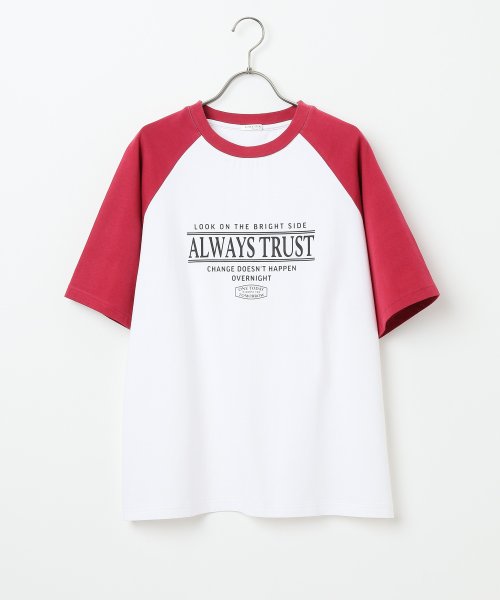 Honeys(ハニーズ)/ラグランゆるＴシャツ トップス Tシャツ カットソー 半袖 ロゴT 配色 UVカット /img11