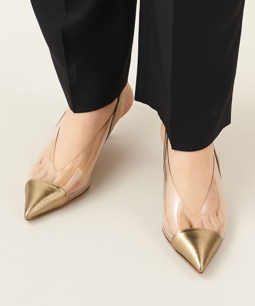 ポインテッドPVCバックベルト パンプス45↑ あらかじめご了承ください