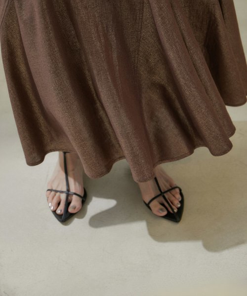 【WEB限定】ラメ混リネンフレアースカート【洗える】 