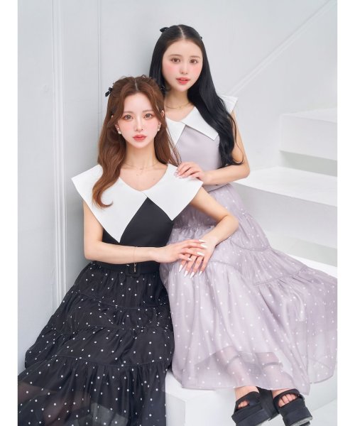 ビッグカラーオーガンジードットワンピース 