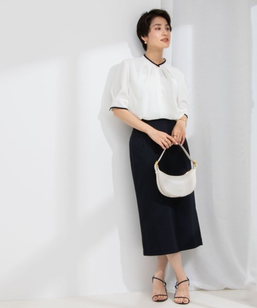 《セットアップ対応》ウォッシャブル麻調タイトミディスカート 