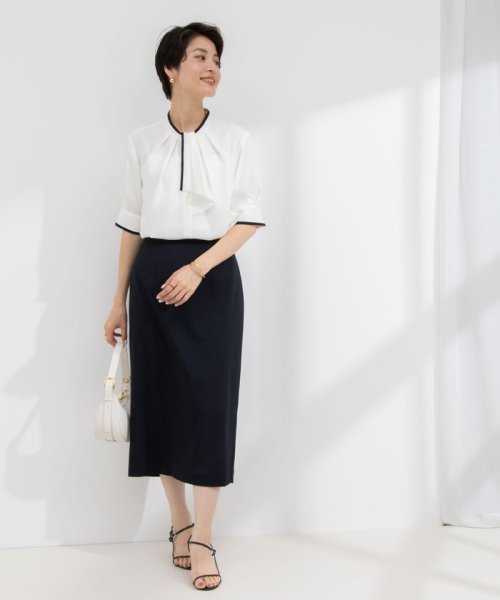 《セットアップ対応》ウォッシャブル麻調タイトミディスカート 