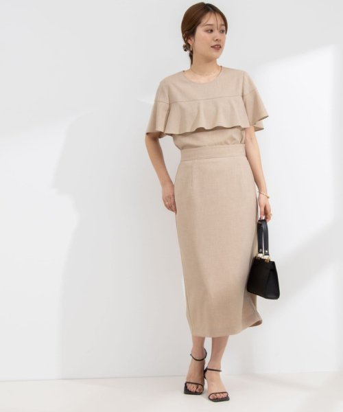 《セットアップ対応》ウォッシャブル麻調タイトミディスカート 