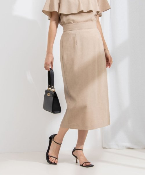 《セットアップ対応》ウォッシャブル麻調タイトミディスカート 