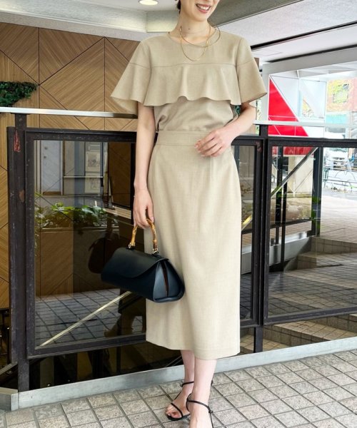 《セットアップ対応》ウォッシャブル麻調タイトミディスカート 