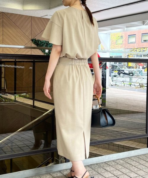 《セットアップ対応》ウォッシャブル麻調タイトミディスカート 