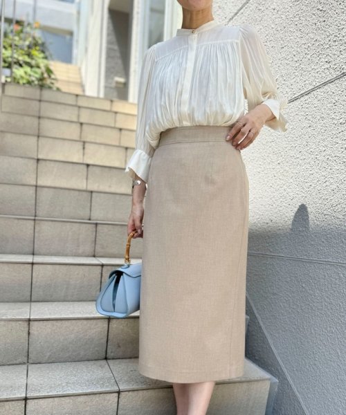 《セットアップ対応》ウォッシャブル麻調タイトミディスカート 