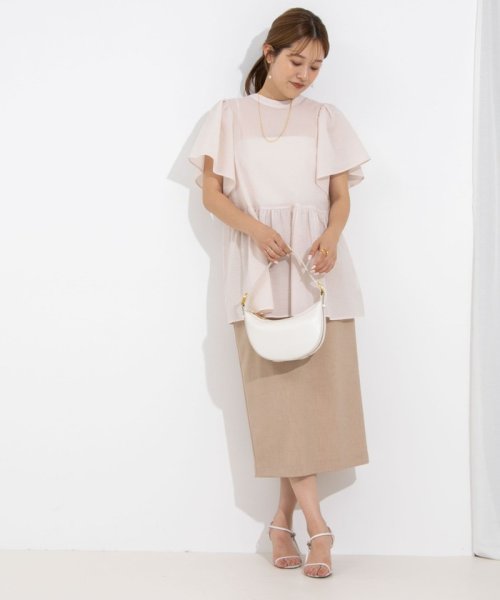 《セットアップ対応》ウォッシャブル麻調タイトミディスカート 