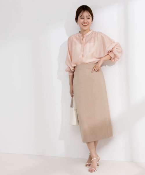 《セットアップ対応》ウォッシャブル麻調タイトミディスカート 