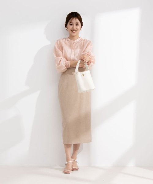 《セットアップ対応》ウォッシャブル麻調タイトミディスカート 