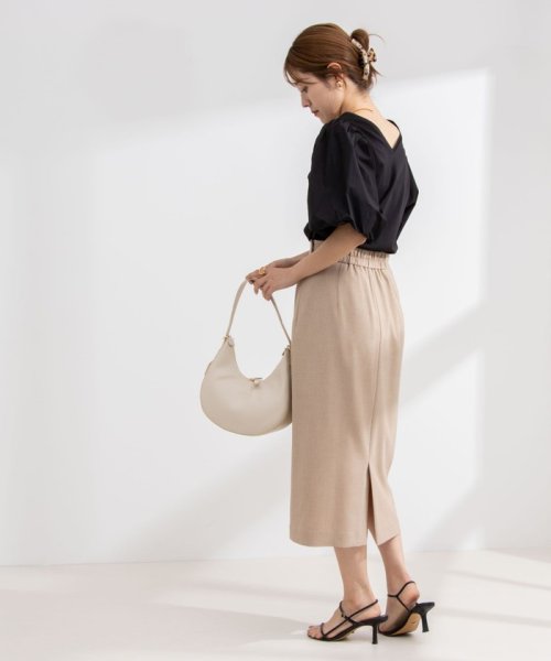 《セットアップ対応》ウォッシャブル麻調タイトミディスカート 